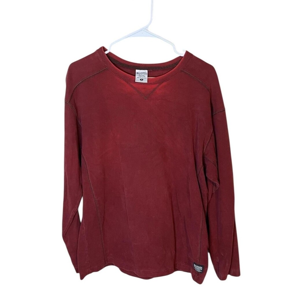 Columbia Mens Medium Crewneck Shirt Red Long Sleeve Cotton
